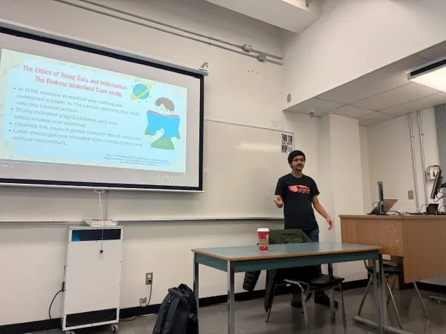 Guest lecture about ethics in scientific literature being delivered to students at Langara College.